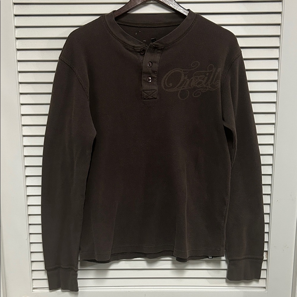 NOT FOR SALE O'Neill Men's Dark Brown Long Sleeve Thermal Henley - Picture 2 of 4